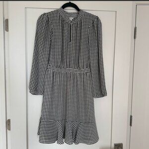 J Crew Houndstooth Chiffon Long Sleeve Dress